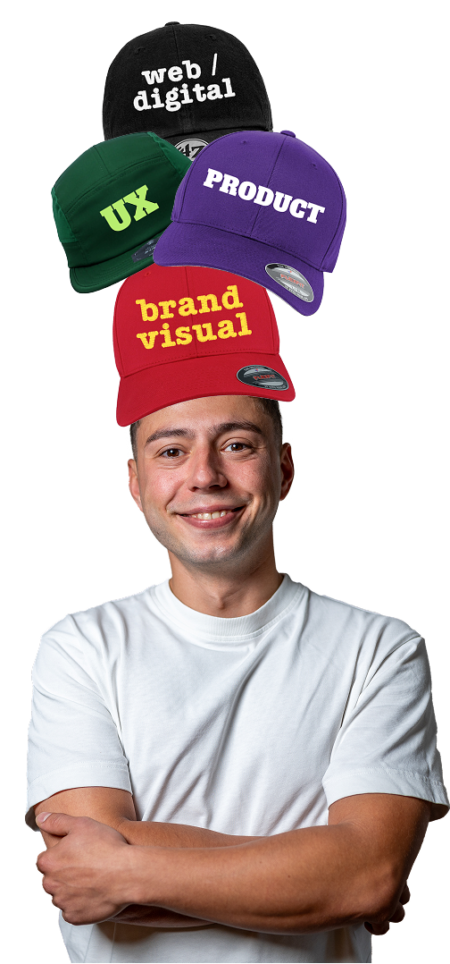 Andreas Petrovits wearing brand, UX, product and web design caps